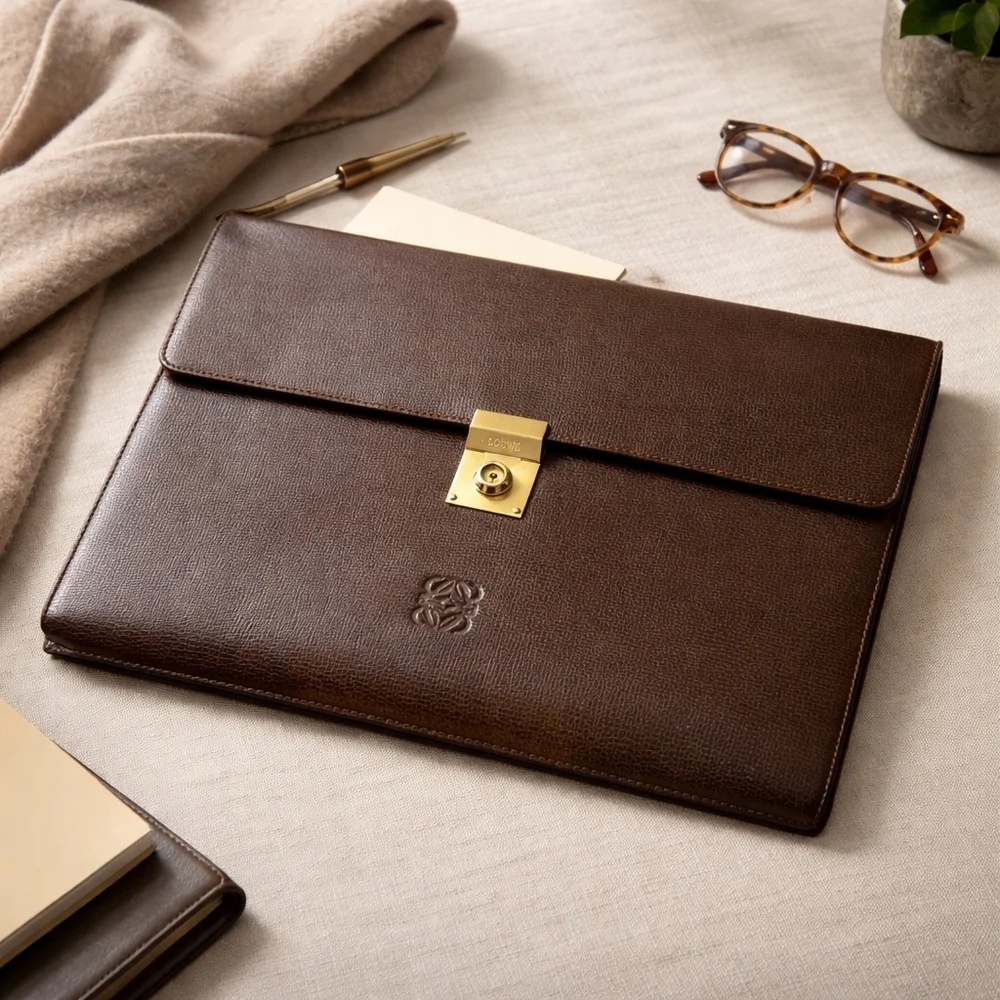 Vintage Loewe Leather Lock Portfolio Document Clutch | Made in Spain